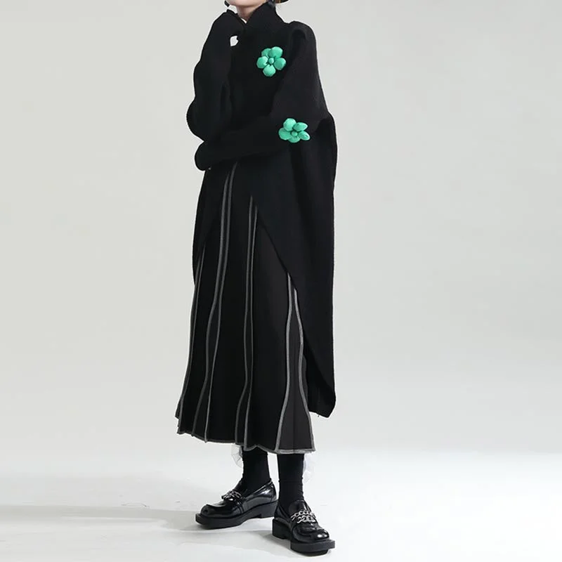 Retro Casual Slit Loose Wide Hem Long Dress