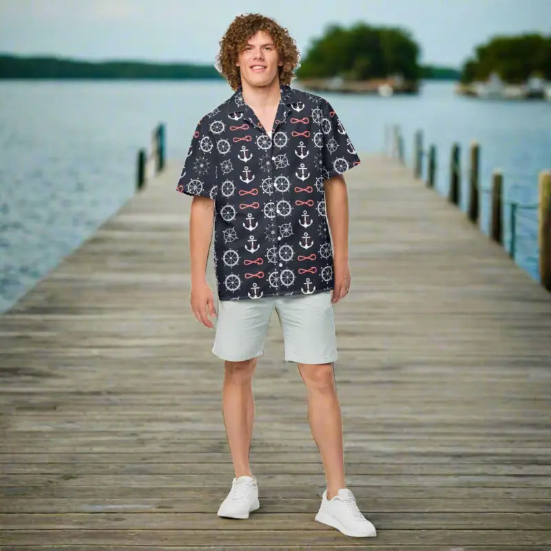 Set Sail in Style: Moisture-wicking Nautical Button Shirt Elegant Silk Short Shirt