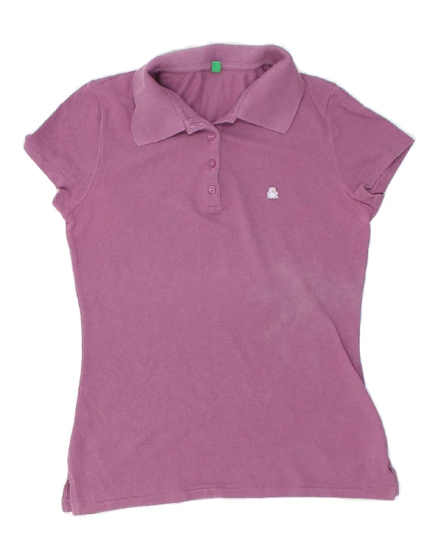 BENETTON Womens Polo Shirt UK 8 Small Purple Cozy Summer Short Shirt