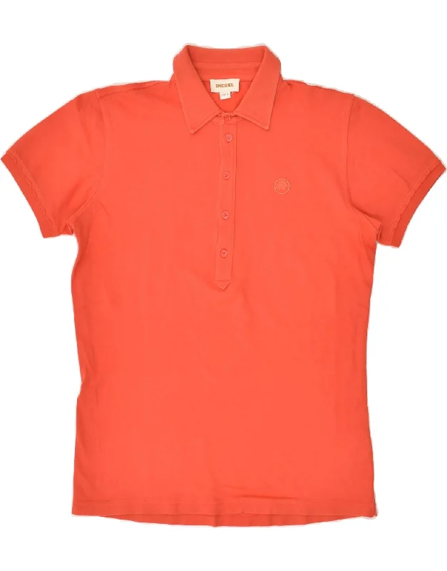 DIESEL Womens Polo Shirt UK 14 Large Orange Cotton Stylish Short Sleeve Top