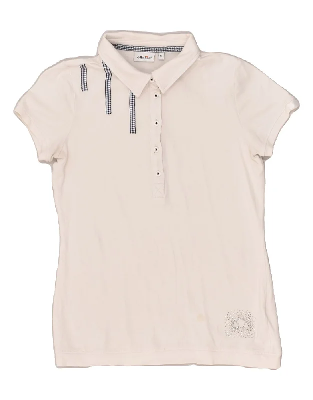 ELLESSE Womens Polo Shirt UK 10 Small White Cotton Stylish Printed Short Shirt