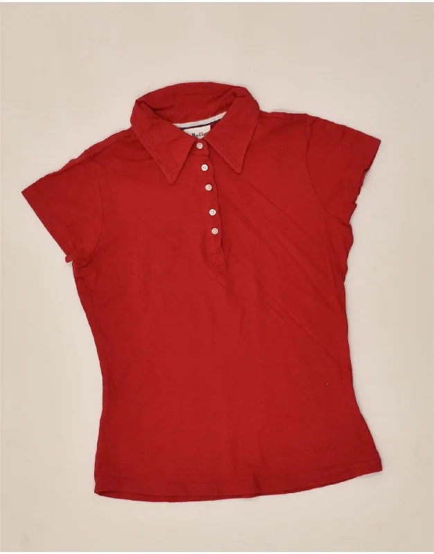 ELLESSE Womens Polo Shirt UK 12 Medium Red Cotton Comfortable Fitted Short Sleeve