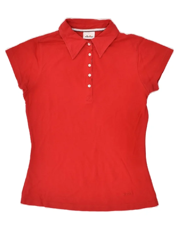 ELLESSE Womens Polo Shirt UK 14 Large Red Cotton Casual Ruffle Short Shirt