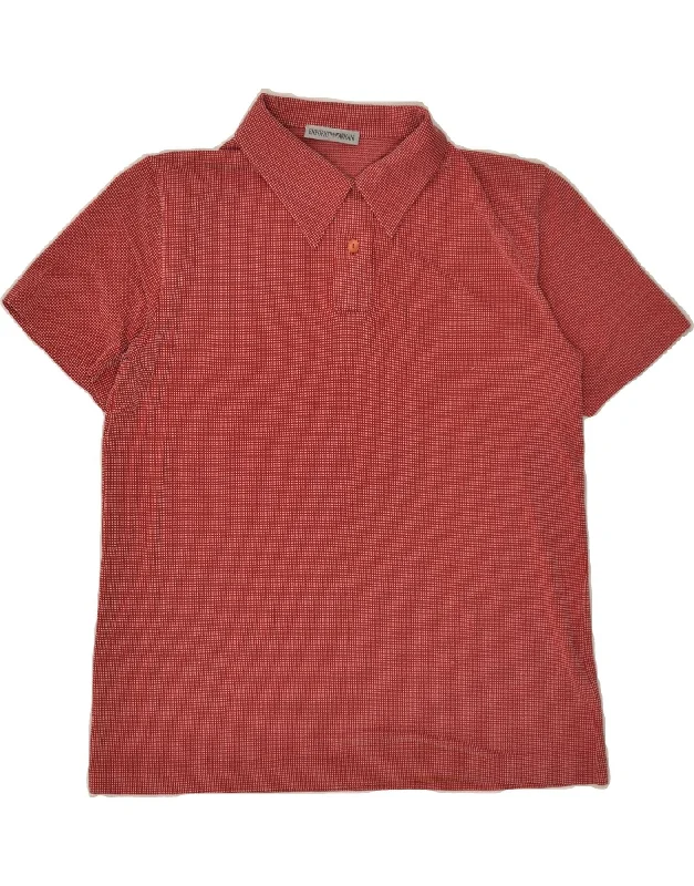 EMPORIO ARMANI Womens Polo Shirt UK 12 Medium Red Check Viscose Fashionable Plaid Short Sleeve