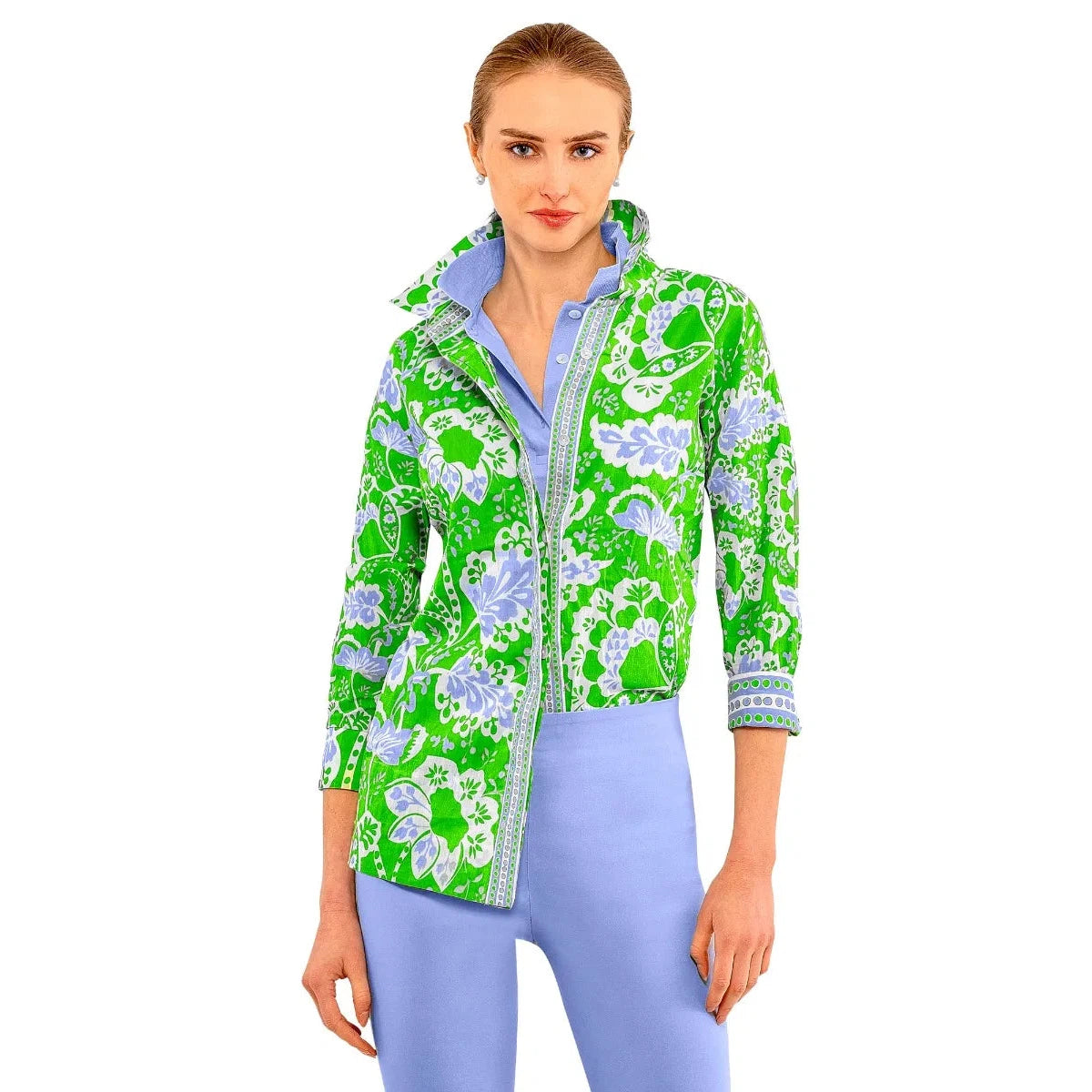 Gretchen Scott Comfy Cozy Flora Shirt Fashionable Plaid Short Sleeve