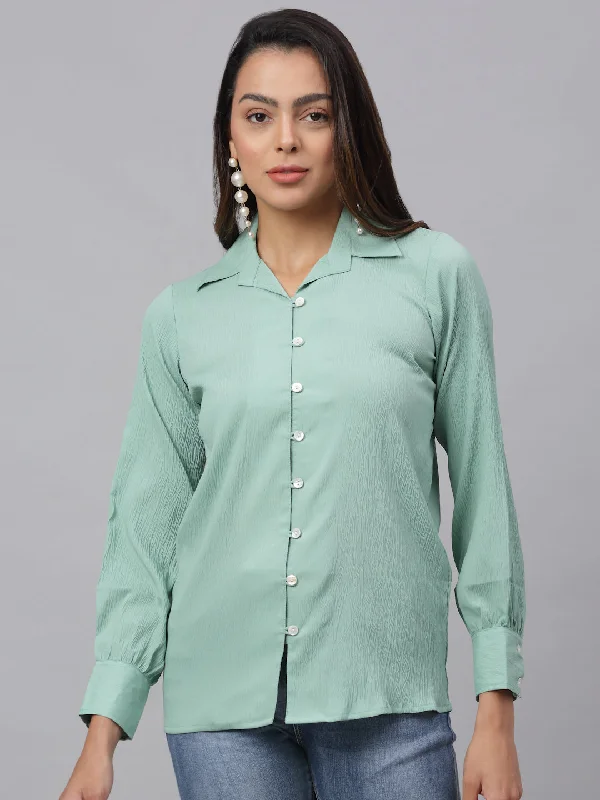 Jainish Women's Green Solid Shirt - Green Trendy Sleeveless Short Shirt
