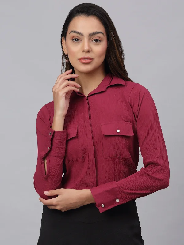 Jainish Women's Maroon Solid Shirt - Maroon Comfortable Short Sleeve Blouse