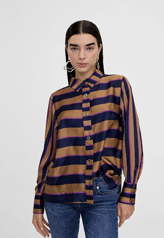 Long sleeve striped shirt Trendy Tie-Front Short Shirt