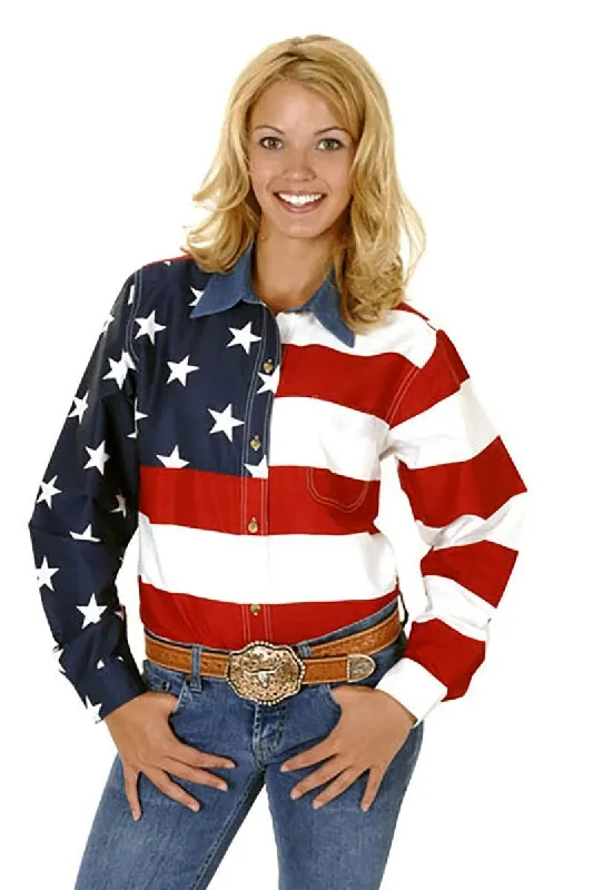 Roper American Flag Button Long Sleeve - Women's Shirt Trendy Floral Print Tee
