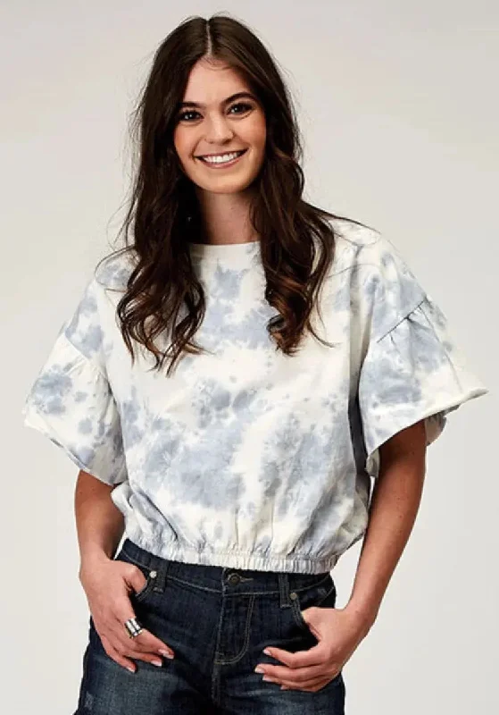 Roper French Terry Top (Blue) - Women's Cotton Shirt Comfortable Loose Short Sleeve