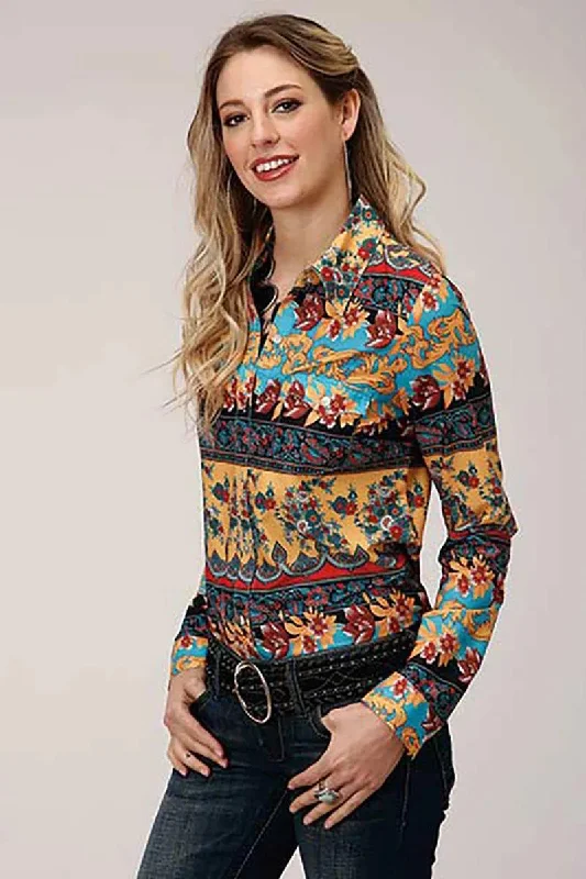 Roper Gypsy Queen Baroque Floral Print - Women's Western Shirt Cozy Summer Short Shirt