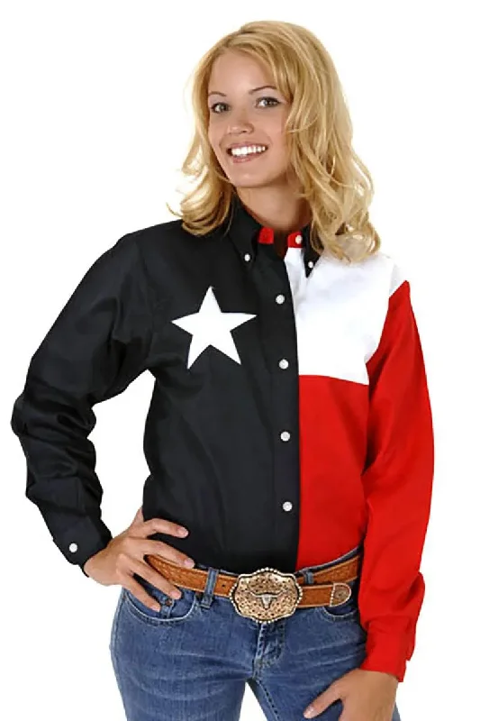 Roper Texas Flag Snap Long Sleeve - Women's Shirt Elegant Draped Short Sleeve