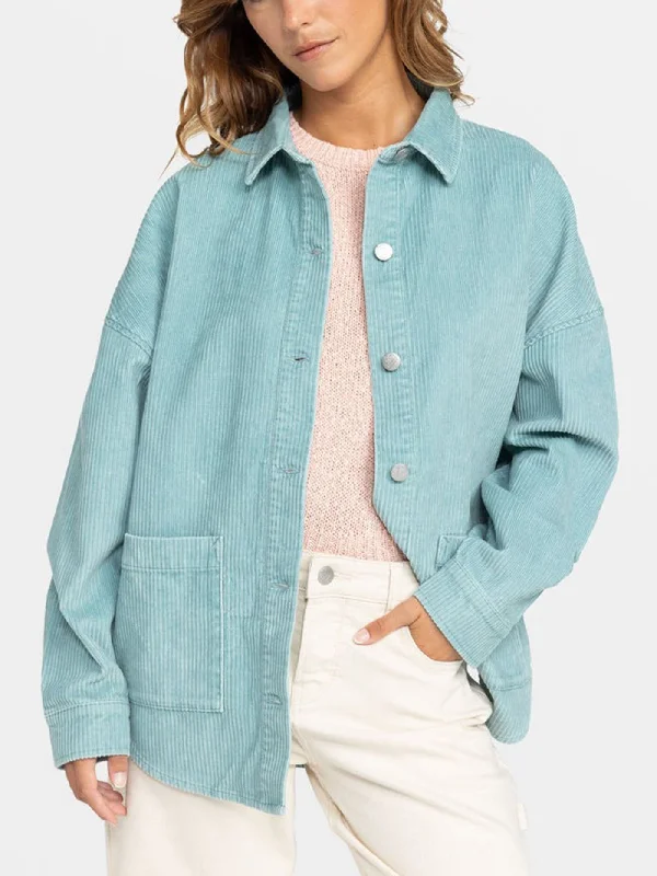 Kick Back Cord Buttondown Shirt Elegant Draped Short Sleeve