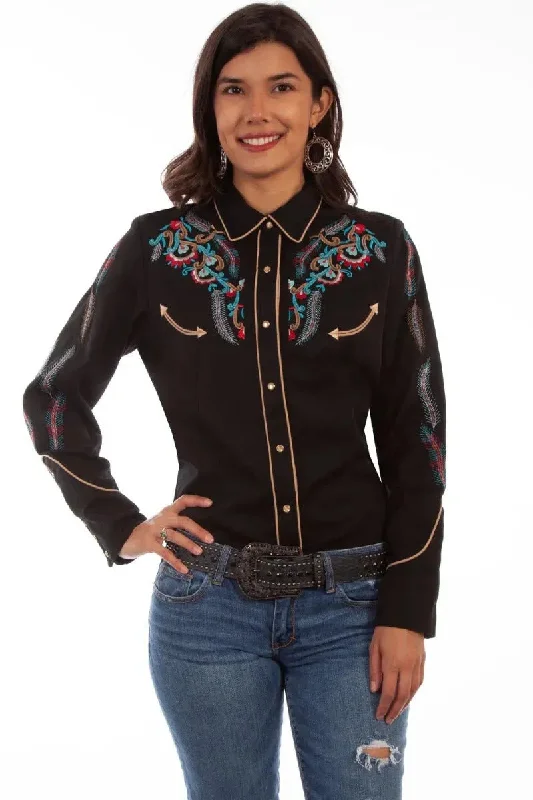 Scully Floral and Feather Embroidery - Women's Western Shirt Relaxed Short Sleeve Tee