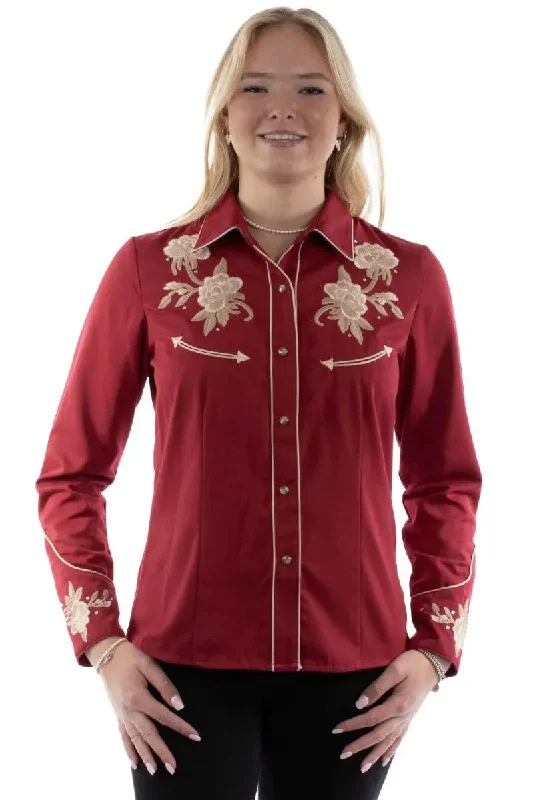 Scully Floral Embroidery with Crystals - Womens Western Shirt Soft Cotton Short Shirt