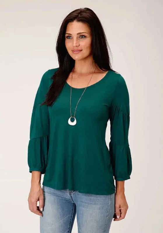Stetson Jersey Knit Pull Over Blouse (Jade Green) - Women's Shirt Cozy Linen Short Shirt