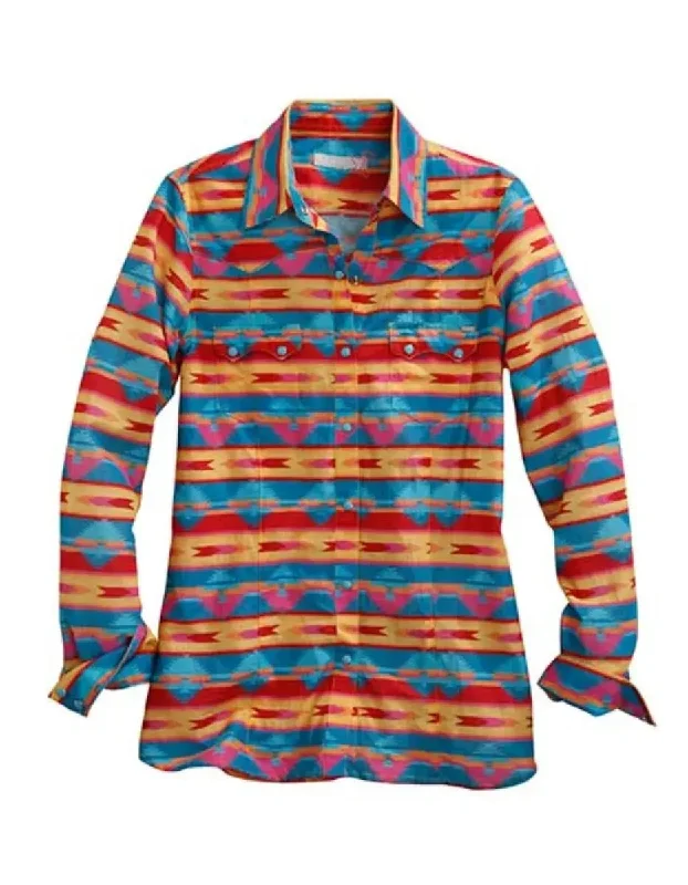 Tin Haul Retro Aztec (Pink) - Women's Western Shirt Comfortable Fit Short Shirt