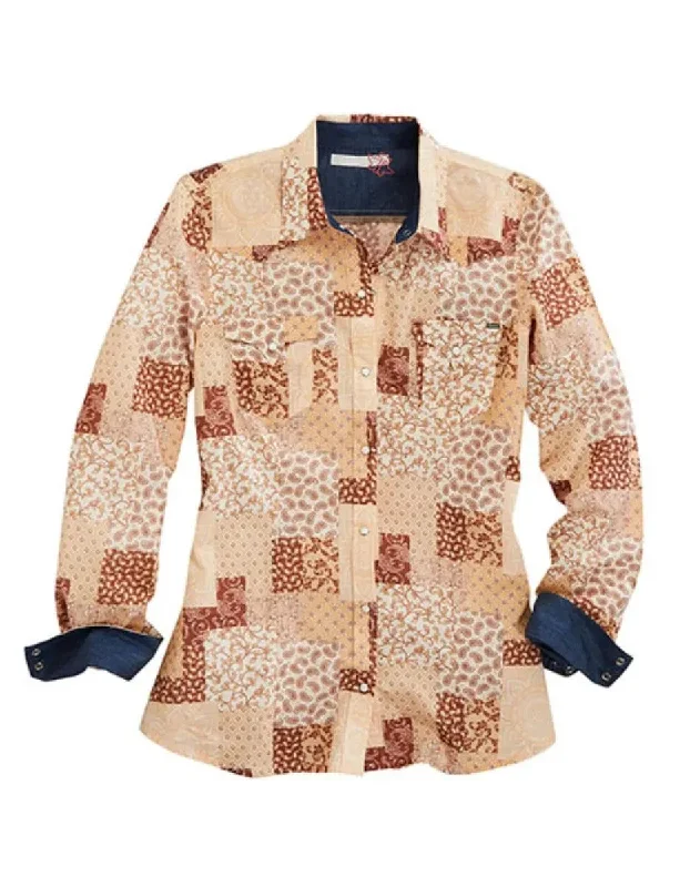 Tin Haul Sunrise Symphony (Brown) - Women's Western Shirt Trendy Ruffled Short Sleeve