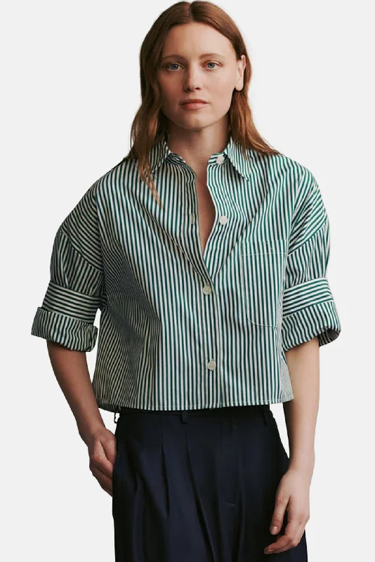 Next Ex Shirt In Downing Awning Stripe White/Hunter Green Cozy Printed Short Shirt