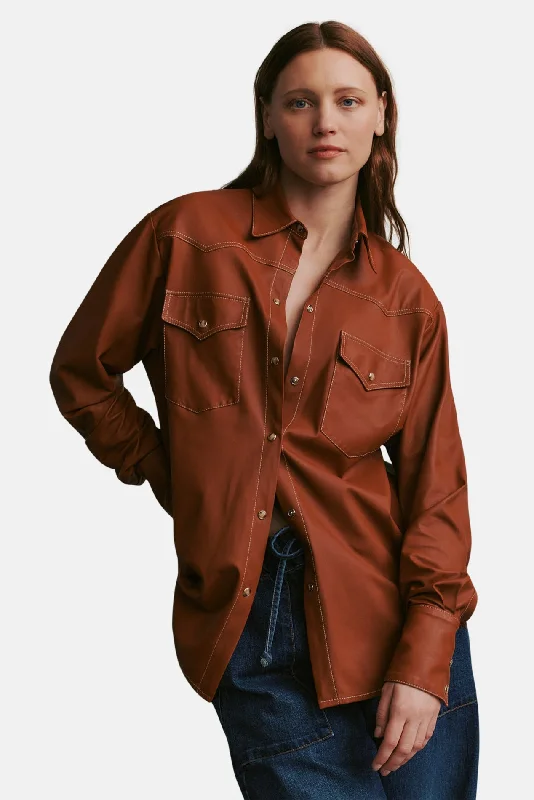 Rebel Shirt In Paperweight Leather Whiskey Fashionable Short Sleeve Shirt