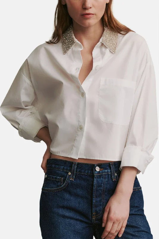 Soon To Be Ex With Crystal Collar In Militi Shirtling White Chic Embellished Short Sleeve