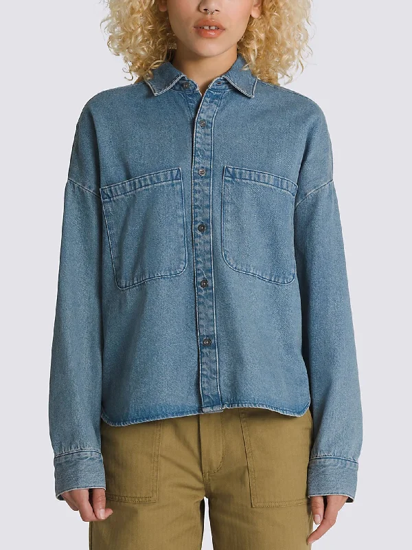 Antica Boxy Buttondown Shirt Trendy Tie-Front Short Shirt