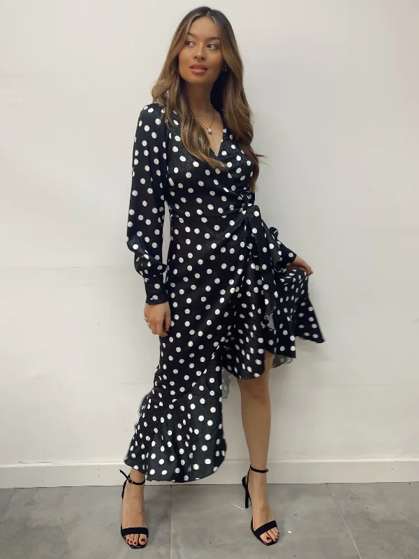 Charlotte Wrap Midi Dress / Mono Spot Trendy Midi Dress with Belt
