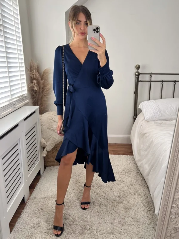 Charlotte Wrap Midi Dress / Navy Stylish Silk Midi Dress