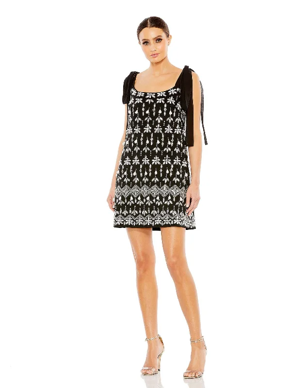 Mac Duggal 10937 Short Beaded Cocktail Mini Dress Classic Floral Print Mini Dress