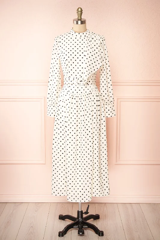 Nordis | Belted Polka-Dot Midi Dress Elegant Floral Skirt Midi Dress