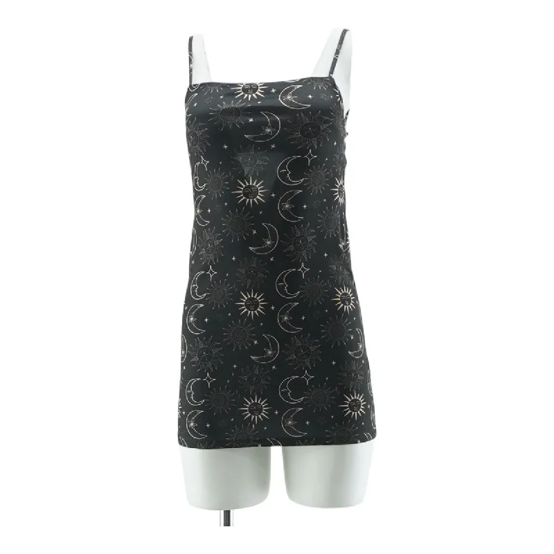 Black Graphic Mini Dress Fashionable Denim Mini Dress