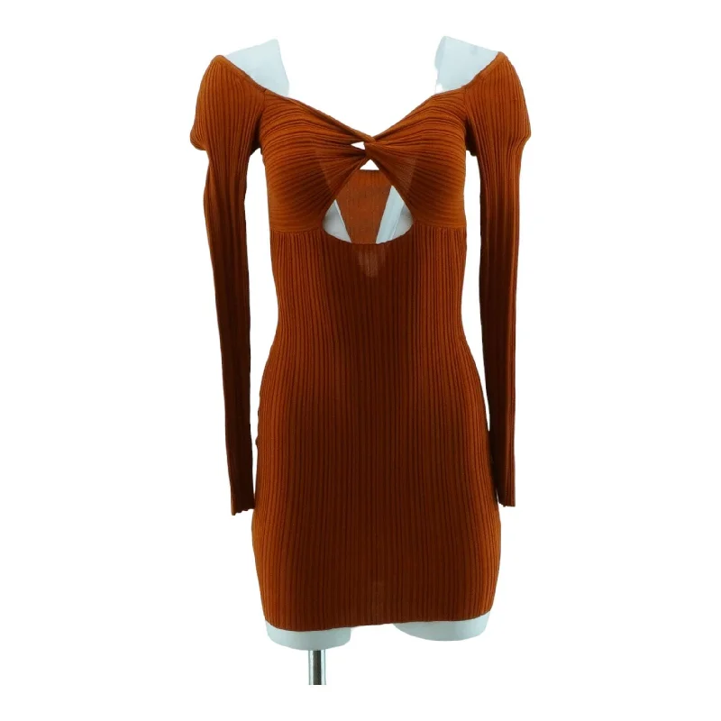 Brown Solid Mini Dress Fashionable A-Line Mini Dress