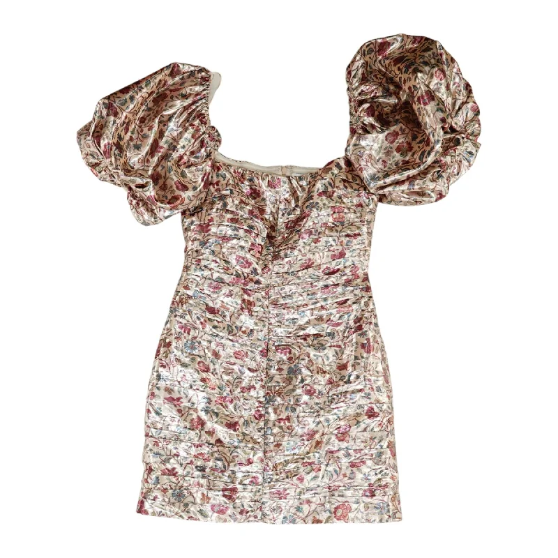Gold Floral Mini Dress Stylish Ribbed Mini Dress