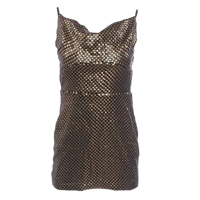 Gold Graphic Mini Dress Fashionable Denim Mini Dress