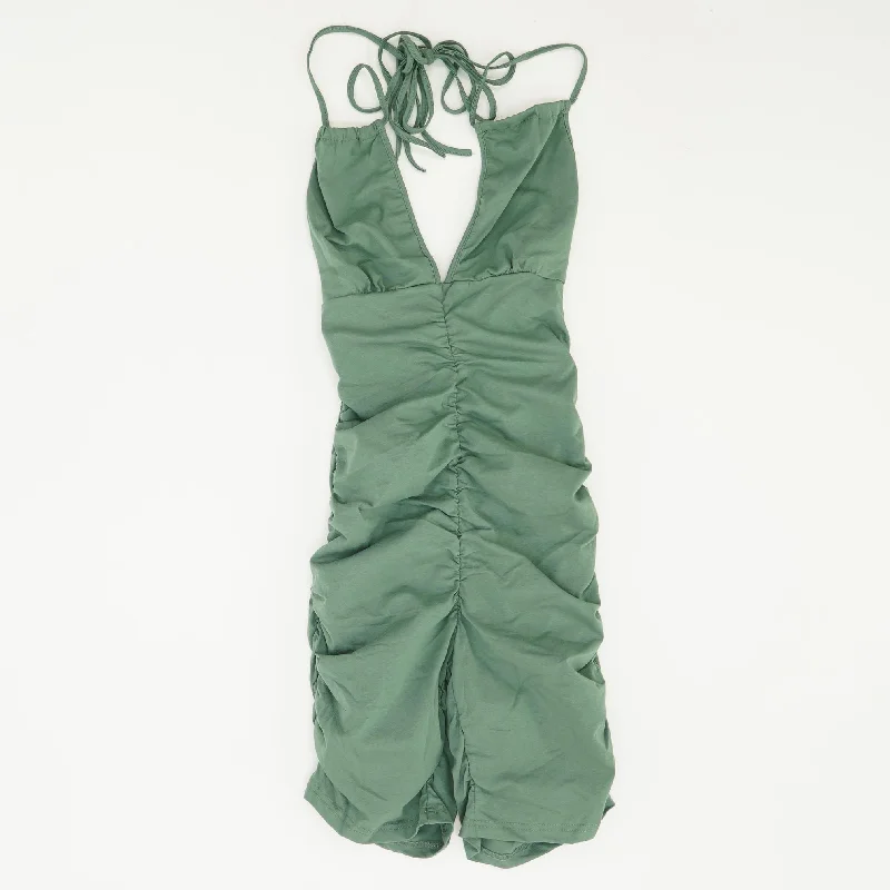 Green Solid Mini Dress Stylish Ribbed Mini Dress