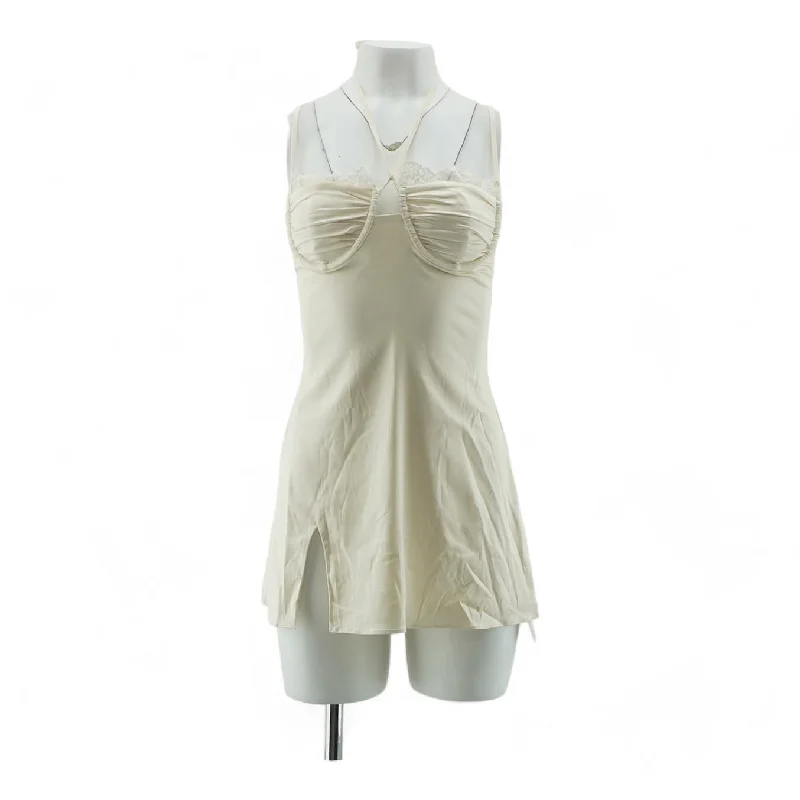 Ivory Solid Mini Dress Elegant Mini Dress with Pleats