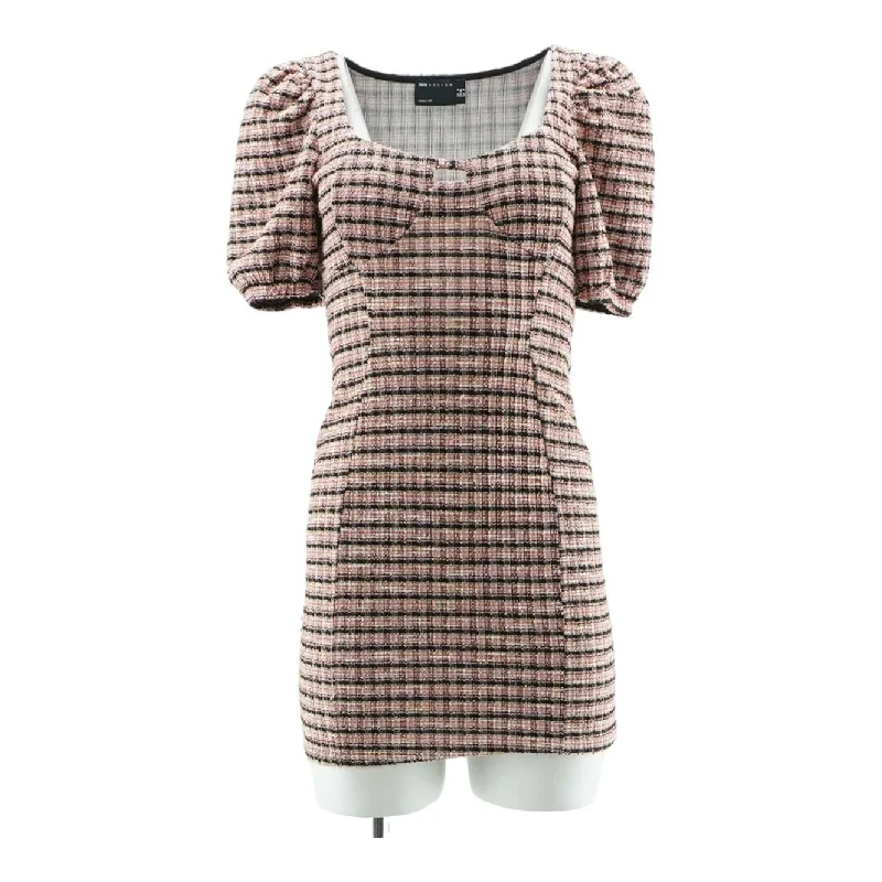 Multi Plaid Mini Dress Trendy Button-Detail Mini Dress