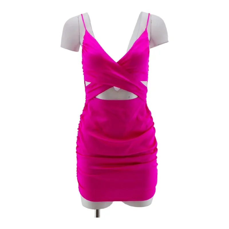 Neon Pink Solid Mini Dress Elegant Lace Mini Dress