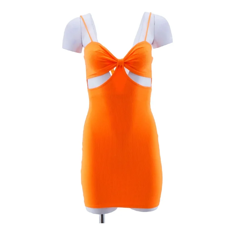 Orange Solid Mini Dress Comfortable Wrap Mini Dress