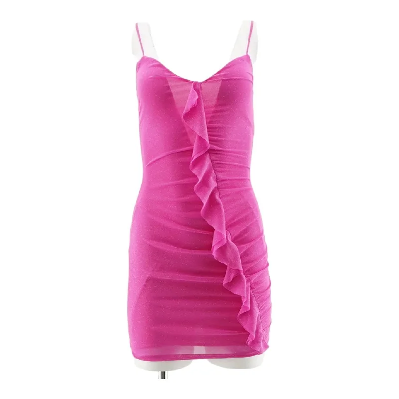 Pink Solid Mini Dress Stylish Spaghetti Strap Mini Dress