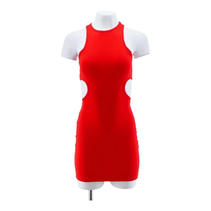 Red Solid Mini Dress Modern Satin Mini Dress