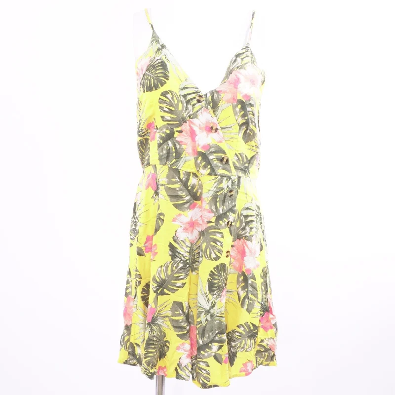 Yellow Floral Mini Dress Stylish Short Sleeve Mini Dress