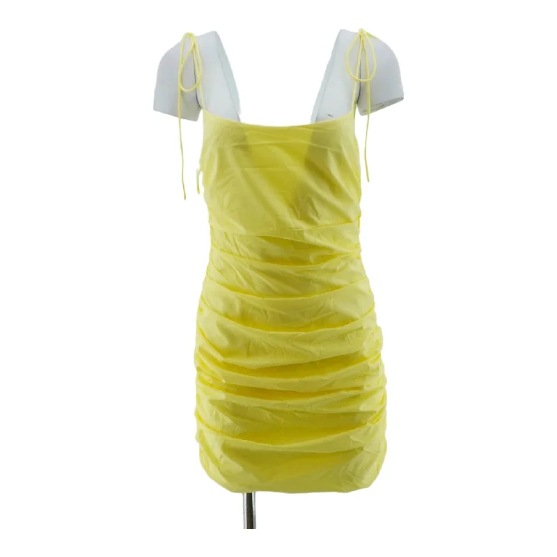 Yellow Solid Mini Dress Trendy Bodycon Mini Dress