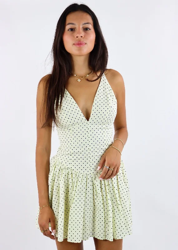 Dippin Dot Drop-Waist Mini Dress ★ Cream Polka Dot Cozy Ribbed Mini Dress
