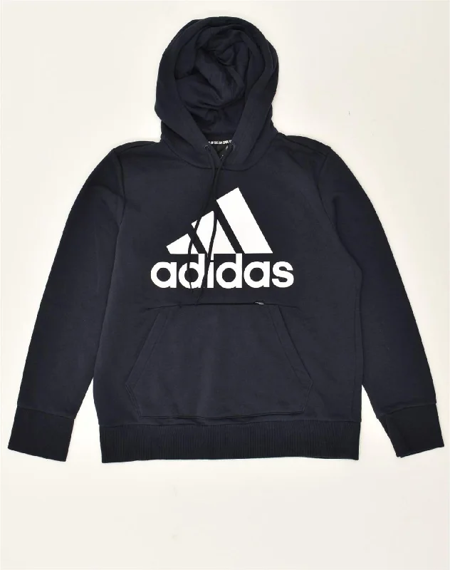 ADIDAS Womens Graphic Hoodie Jumper UK 16/18 Large Navy Blue Cotton Hoodie with Zipper Versatile Modern