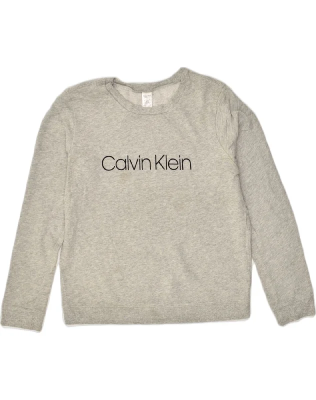 CALVIN KLEIN Womens Graphic Sweatshirt Jumper UK 14 Medium Grey Hoodie with Hem Elastic Stretchable Comfortable
