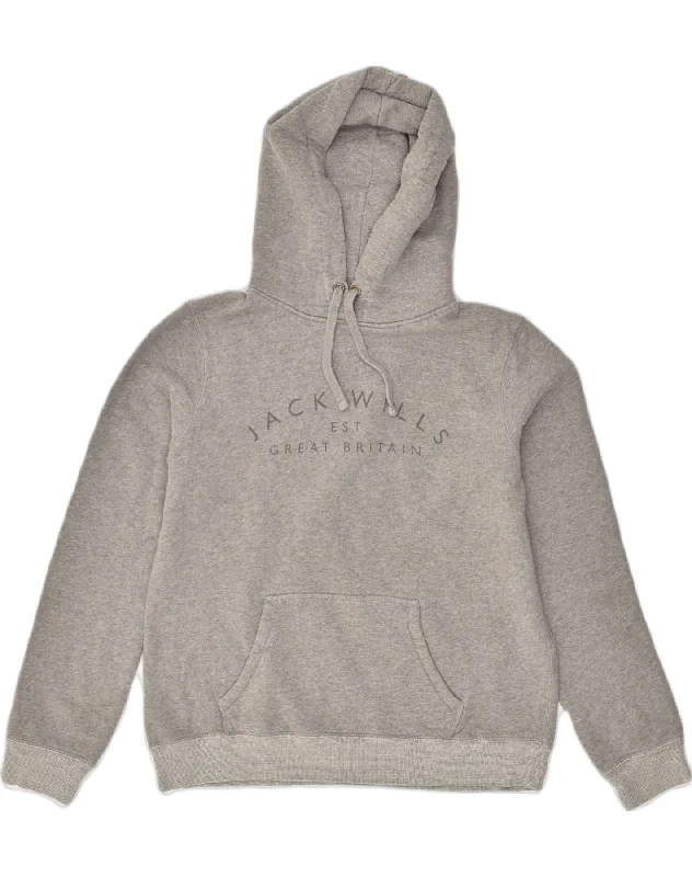 JACK WILLS Womens Graphic Hoodie Jumper UK 14 Large  Green Cotton Hoodie with Hem Detail Decorative Unique