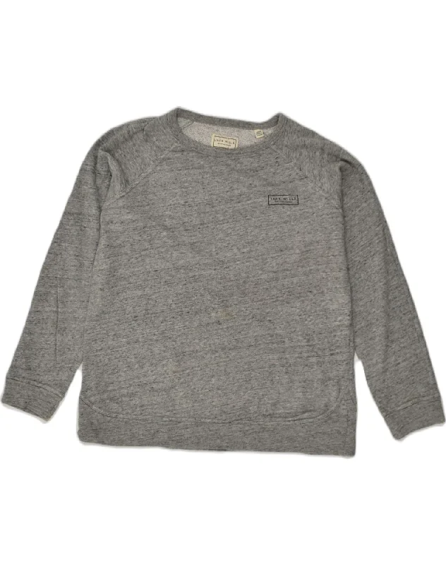 JACK WILLS Womens Oversized Sweatshirt Jumper UK 12 Medium Grey Flecked Hoodie with Hem Raw Edge Edgy Unfinished