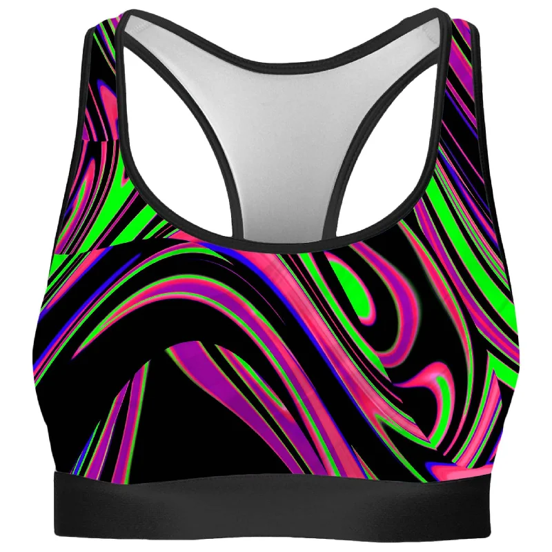 Pink and Green Blackout Drip Rave Bra Contour Bra Style