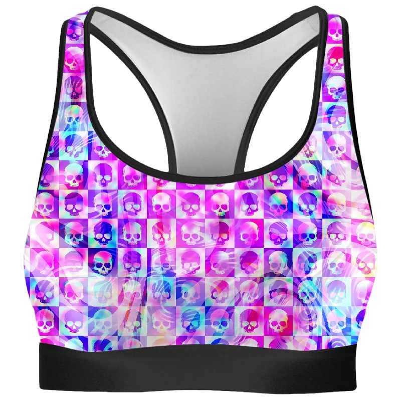 Skull Fam Pink Rave Bra Sleek Sports Bra